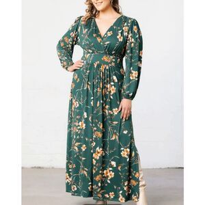 NWT Kiyonna Green floral maxi wrap dress